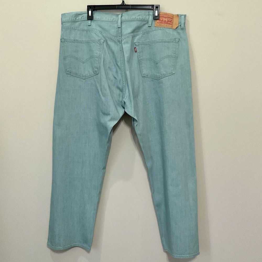 Levi’s 501 STF Denim Jeans Sz 44 x 30 WHITE OAK Cone Light Green Shrink to Fit